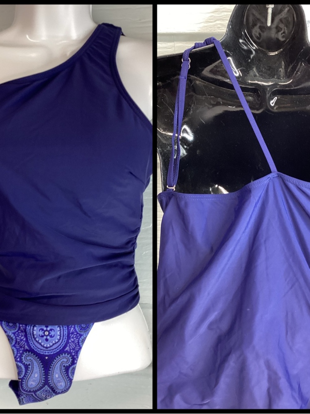 H&M Navy One-Shoulder Tankini with Paisley Bikini Briefs.52. - Picture 2 of 4